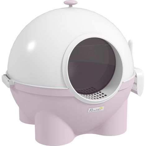 Lettiera per Gatti 4kg Max Coperta con Paletta Inclusa 53x51x48 cm Bianca Rosa (1/5)
