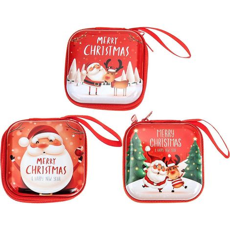 Lot de 3 petits sacs à monnaie carrés en fer-blanc, parfaits pour Noël.-7.5x7.5cm-Red (1/3)