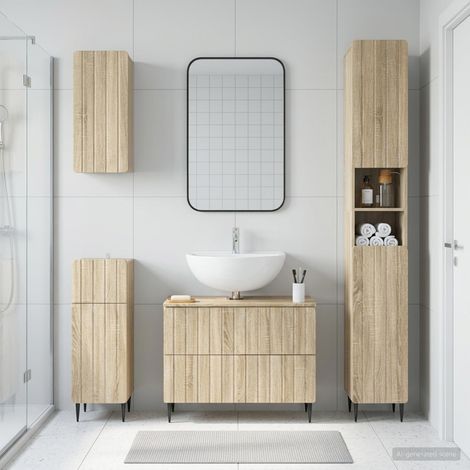 vidaXL 4 Piece Bathroom Cabinet Set ZWOLLE Sonoma Oak Engineered Wood (1/5)