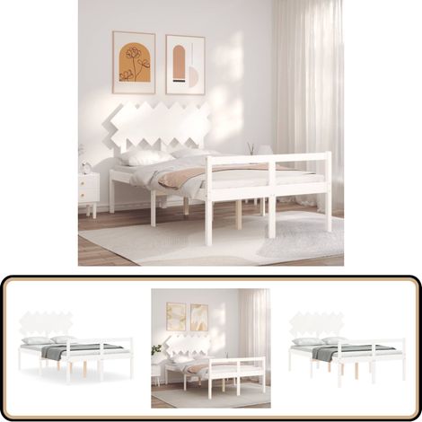Lit pour personne âgée sans matelas blanc 120x200cm bois massif - Lit Senior - Lit Pour Personne Agée - Lit Haut - Lit Bois Massif - Lit Blanc