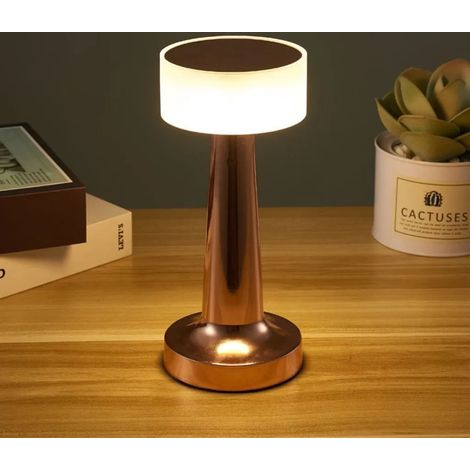 Lampe de table LED sans fil, lampe de chevet tactile à intensité variable, lampe de table LED rechargeable vintage 3 couleurs, pour salon, chambre, or rose (1/5)
