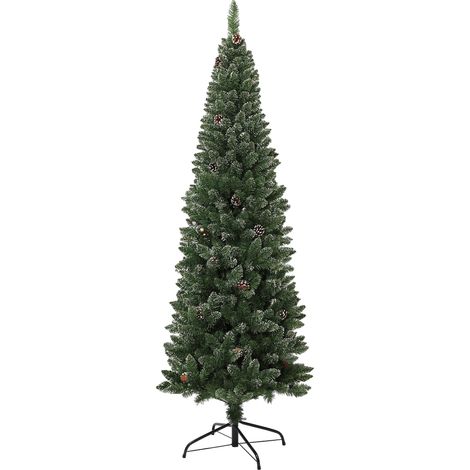 Albero di Natale innevato, alto 180 cm, con 618 rami, pigne e base in acciaio. (1/5)