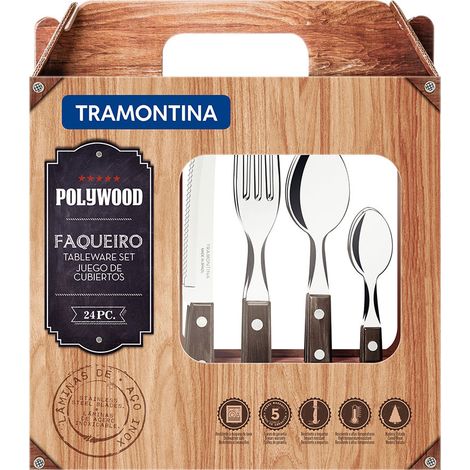 JUEGO DE CUBIERTOS 24 PIEZAS POLYWOOD CASTAÑO TRAMONTINA (1/4)