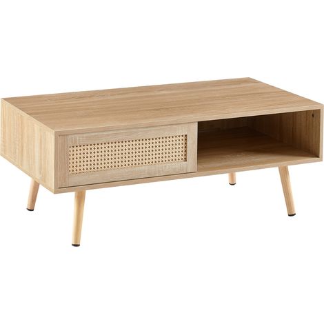 Tavolino da caffè in rattan con anta scorrevole, naturale, 105 x 55 x 41,5 cm (1/5)