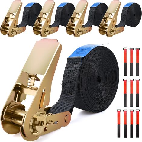 6M Sangle d'Arrimage,5 Pièces Sangle à Cliquet avec Boucle,Sangles D'arrimage À Cliquet pour Fixation Moto,Voiture,Porte Vélo,Bagage,Déménagement Puissance de Traction (1/2)