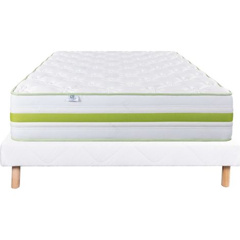 Ensemble Matelas Rêverie, 30 cm, mousses haute densité, ferme, face été/hiver + sommier blanc ep 13cm, 160x200cm (1/5)