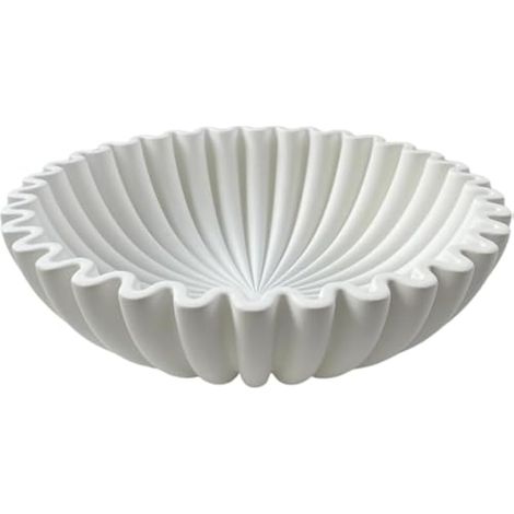 Bol décoratif en béton – Décoration de table basse à volants festonnés – Bol de cuisine multifonction pour fruits/sac à main, bol à clés pour table d'entrée (rond de 25,4 cm) (1/5)