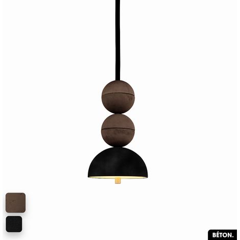 Lampe de suspension en béton velours - BOSFOR CONCRETE VELVET CHOCOLAT - NOIR 2 BALLES LED 14W (1/2)