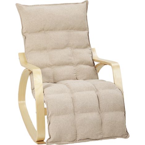 Fauteuil à bascule - HOMCOM - repose-pieds ajustable - pieds en bois de bouleau - velours - 67 x 93 x 105 cm - marron clair (1/5)