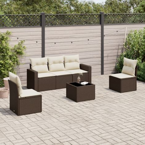 vidaXL 6 Piece Garden Sofa Set with Cushions Brown Poly Rattan (1/4)