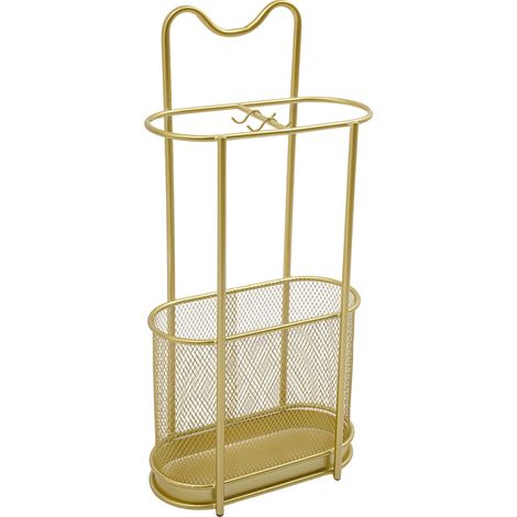 Soporte para paraguas, diseño metálico independiente, elegante bandeja de agua, color dorado. (1/2)