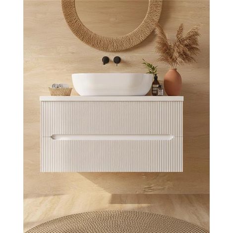 Exagonshop Mobile bagno bianco opaco 90x46 cannettato Urbino con