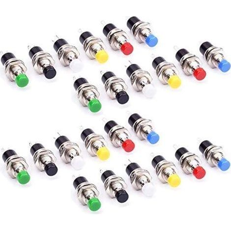 Lot de 24 Mini Bouton Momentanés Poussoir Normal Ouvert(NO), 7mm Rond Boutons Poussoirs SPST ON/OFF 2 Broches 1A 250V AC, pour Modèle Ferroviaire Hobby (1/5)