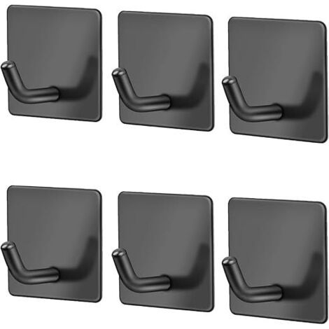 6 Pièces Crochet Adhesif Noir 3M SUS304 Crochet Mural en Acier Inoxydable Antirouille, Résistant à l'huile et étanche sans perçage Porte Serviette Ventouse (1/5)