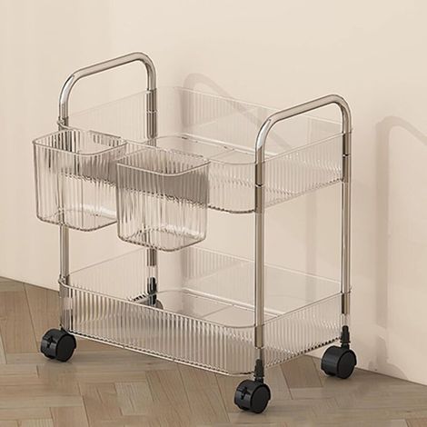 Organisateur de rangement en acrylique transparent, chariot à cosmétiques, organisateur de salle de bain, table de chevet, 2 niveaux (1/5)