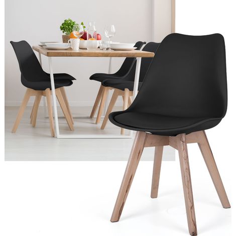 Chaises de salle à manger chaises en coque de chêne noir, lot de 4 Chaises de cuisine bois, plastique, coussins d'assise PP, cuir PU, LxPxH 48x42x82 cm, lot de 4 (1/5)