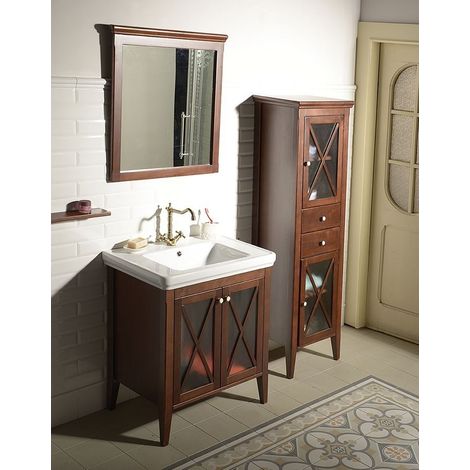 Ensemble complet meuble de salle de bain CROSS 75cm avec miroir et colonne, beech (1/5)