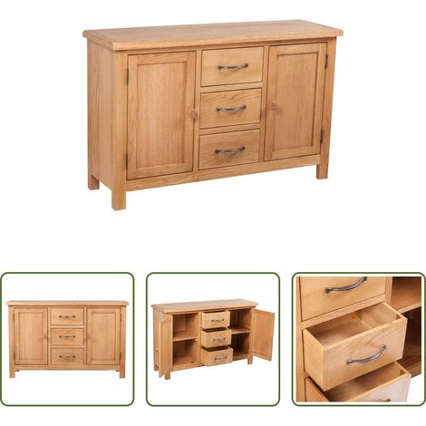 Buffet marron -  Buffet avec 3 tiroirs 110 x 33,5 x 70 cm Bois de chêne massif (1/5)