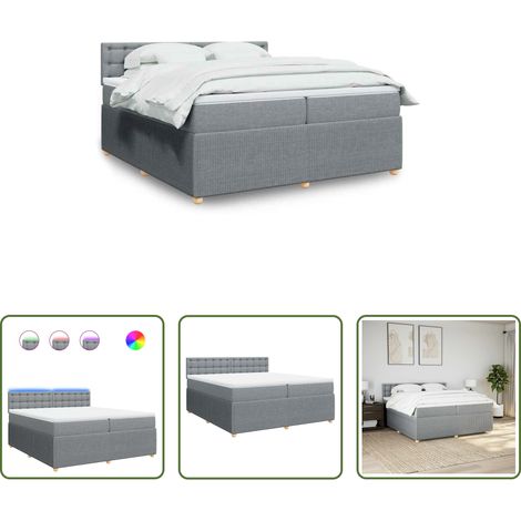 vidaXL Surmatelas - Sommier à lattes de lit avec matelas Gris clair 200x200cm Tissu (1/5)
