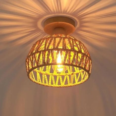 Plafonnier Vintage E27 Rétro Lustre Industriel en Corde de Chanvre Abat-jour en Demi - cercle pour Salon Chambre (1/5)