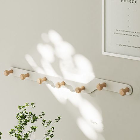 Porte-manteau mural avec 7 crochets, support mural en métal, pour entrée, salle de bain, chapeaux, vêtements, clés, parapluies (blanc) (1/5)