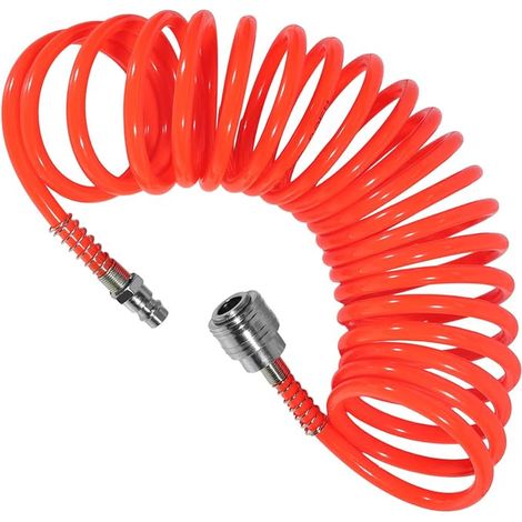 Tuyau Air Comprimé Tuyau Spirale PU Rouge Accessoires Compresseur avec Raccords Rapides (1/5)