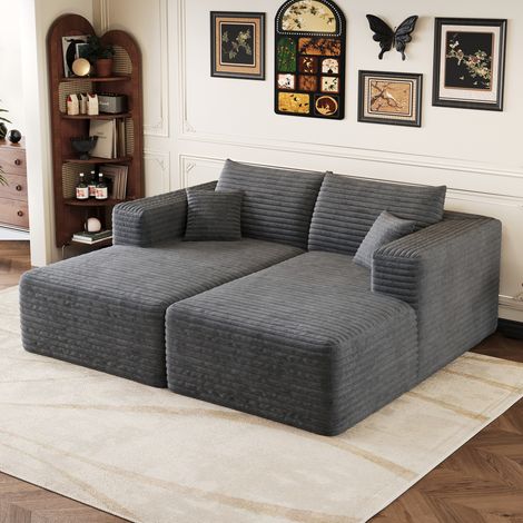 Modulares Cord-Sofa in Dunkelgrau, ohne Montage (1/5)