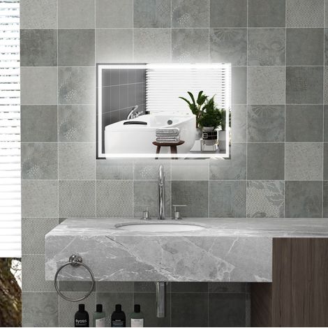 Espejo de baño LED con touch 70 x 50 cm blanco OKWISH (1/5)