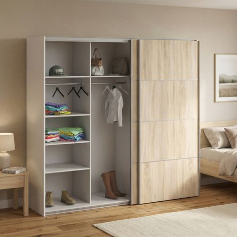 Dmora - Armario 2 puertas Calixte, Muebles de dormitorio, Vestidor, Armario de ropa, 243x64 h202 cm, Roble y Blanco (1/5)