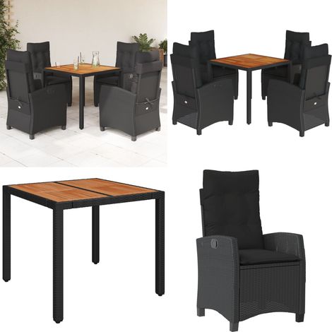 5-tlg. Garten-Essgruppe mit Kissen Schwarz Poly Rattan - Gartentisch - Gartenstuhl (1/5)