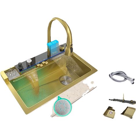 Évier de cuisine, simple cuve, acier inoxydable 304, 6846-Or-FM-A (1/2)