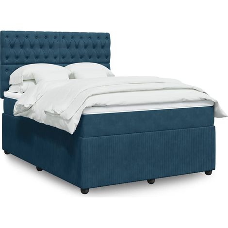Cama box spring con colchón terciopelo azul oscuro 160x200 cm (1/5)