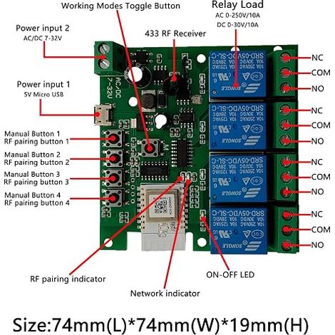 4 canaux Tuya Zigbee Smart Switch, Jog/Relais autobloquant avec télécommande RF 433Mhz (1/3)