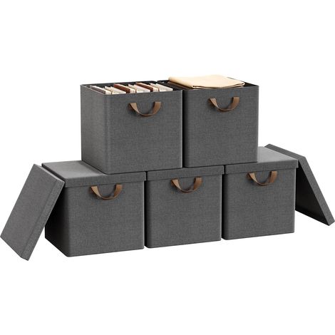 WOLTU Set de 5 Cajas de Almacenamiento Plegables, Cesta Contenedor con Asas, Tela Gris, 34L