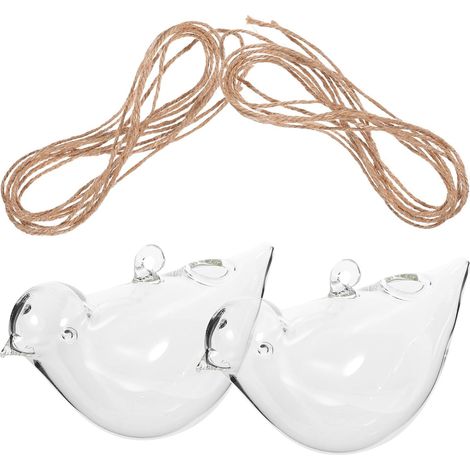 Ensemble de 2 pots fleurs suspendus en verre au design créatif forme d'oiseau, (1/5)