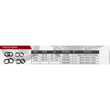 Kit de reparación de amortiguador delantero Showa 2024/07 para Kawasaki KXF 250 '13-'19, Suzuki RMZ 450 '13-'14, RMZ 250 '13-'15 (2 retenes de aceite, 2 guardapolvos, 4 casquillos) (kit de servicio) (
