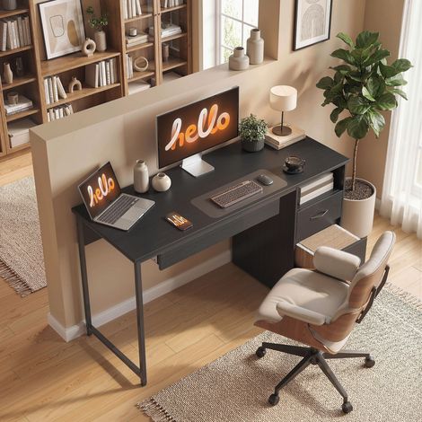 Escritorio de oficina que ahorra espacio, mesa para ordenador, 120 x 52,3 cm, negro. (1/5)