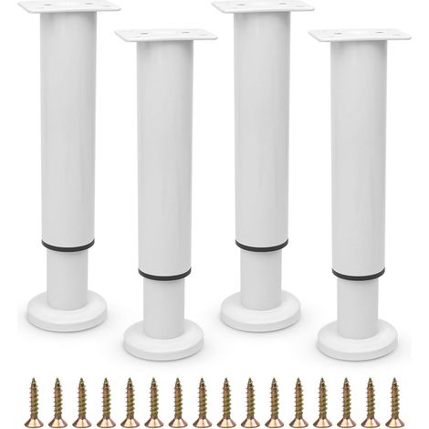 Verstellbare Metall-Bettfüße – Verbinden Bettgestelle, Kleiderschränke und Sofas – Robust – Universell – 18–32 cm – Weiß – 4er-Set