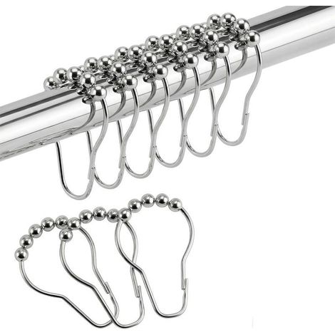Anneaux de rideau de douche en acier inoxydable – 12 crochets antirouille avec rotules – installation facile – (argenté) (1/5)