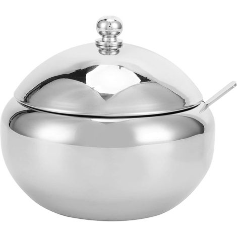 Bol à assaisonnement, sucrier en acier inoxydable avec couvercle et cuillère, pot de rangement de cuisine, pots à condiments, idéal pour stocker le sucre, le sel, le poivre, les épices (740 ml)