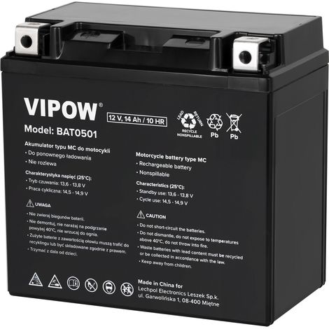 Batería Vipow tipo MC para motocicletas 12 V 14 Ah