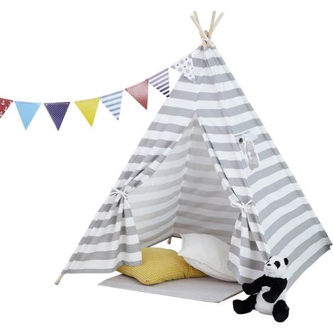 Neo Grey Stripe Canvas Childrens Indian Tent TeePee (1/5)