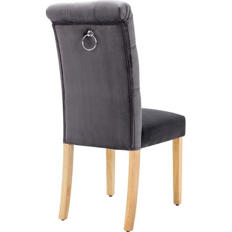 Set 2 sedie da pranzo in velluto grigio con gambe in rovere e schienale trapuntato MODENUIT (1/5)