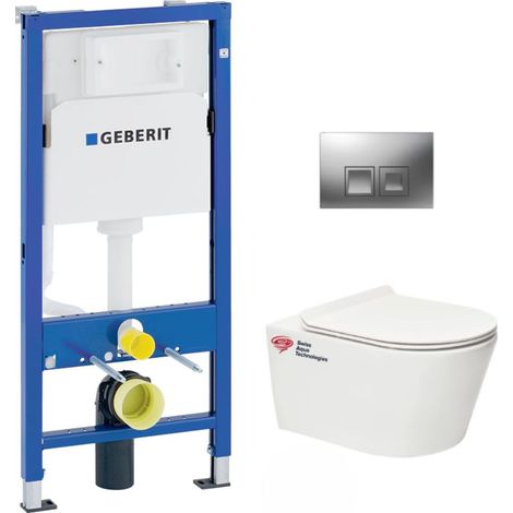 Pack WC Bati-support Geberit + WC sans bride Swiss Aqua Technologies + Abattant ultra-fin