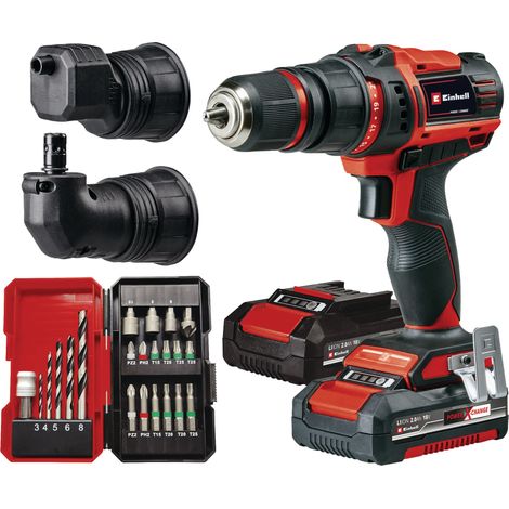 [Ancienne version] Einhell Perceuse Visseuse sans fil TE-CD 18/45 3X-Li +22 PXC (18V, couple 45 Nm, Mandrin amovible avec porte-embouts, avec 22 accessoires) Livré avec 2 Batteries 2,0Ah + Chargeur