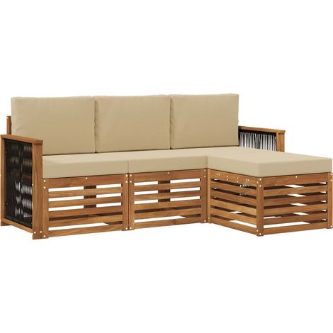 Set di divani da esterno con cuscino 4 pz Salotto da Giardino Naturale e Beige (1/5)