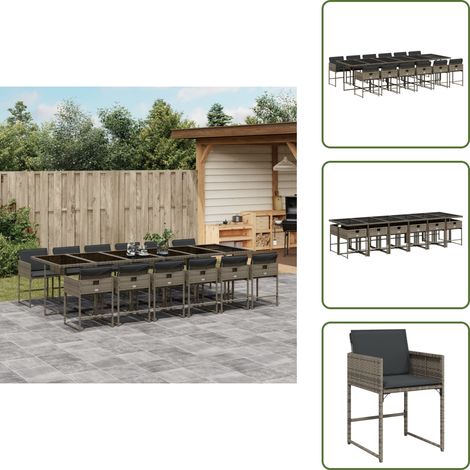 Cuscini da giardino - vidaXL Set da Pranzo da Giardino 13pz con Cuscini Grigio in Polyrattan - Rattan PE