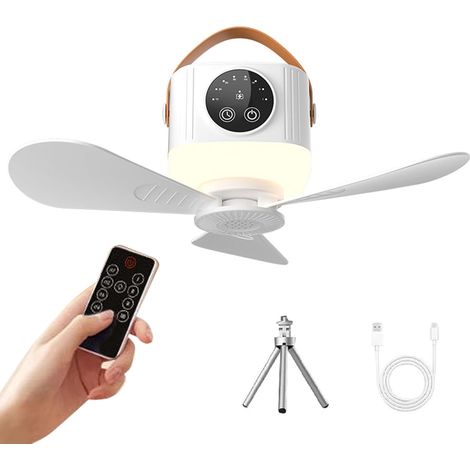 JSSEVN - Deckenventilator für den Außenbereich mit Stativ, 7200 mAh, Campingventilator mit Licht, mit LED-Licht, 4 Geschwindigkeitsstufen (1/5)