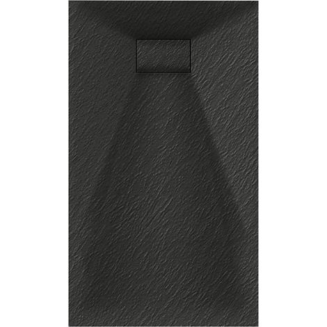 Luxury 800 x 1400mm Low Profile Textured Shower Tray and Waste - Black (1/2)