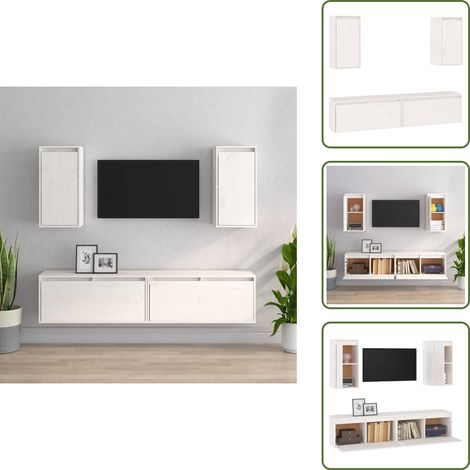 Muebles de pared - vidaXL Muebles para TV 4 piezas madera maciza de pino blanco - Armario flotante